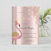 Invitation Chic Rose Parties scintillant or, Bons Flamants ro (Debout devant)
