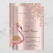 Invitation Chic Rose Parties scintillant or, Bons Flamants ro (Devant / Derrière)