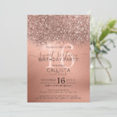 Invitation Chic Rose Parties scintillant or Confetti métal do (Debout devant)