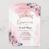 Invitation Chic Rose Parties scintillant or Fleurs de couronn (Devant / Derrière)