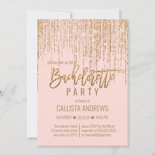 Invitation Chic rose Parties scintillant or frange rideau Bac (Devant)