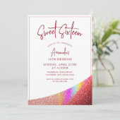 Invitation Chic Rose Parties scintillant or Rainbow Sweet 16 (Debout devant)