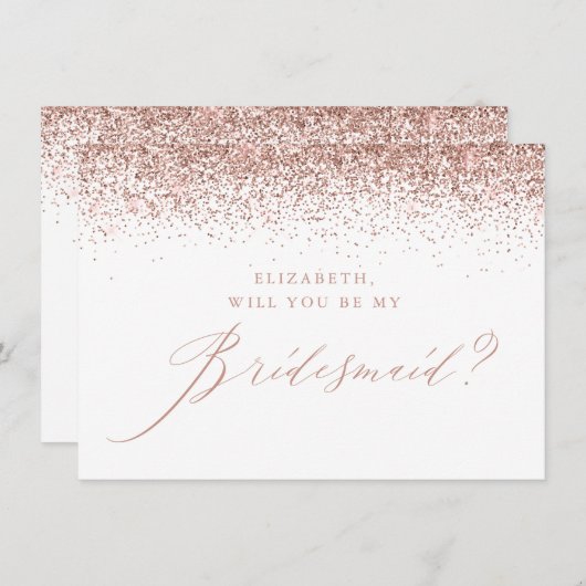 Invitation Chic Rose Parties scintillant or Script White Brid (Devant / Derrière)