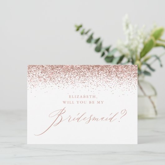 Invitation Chic Rose Parties scintillant or Script White Brid (Debout devant)