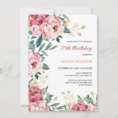 Invitation Chic rose Peony Floral Gold Leaf Anniversaire (Devant)