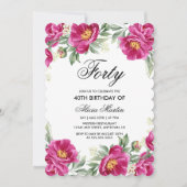 Invitation Chic rose pivoine verdure 40e anniversaire (Devant)