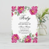 Invitation Chic rose pivoine verdure 40e anniversaire (Debout devant)
