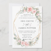 Invitation Chic rose rose floral verdure Mariage géométrique (Devant)
