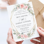 Invitation Chic rose rose floral verdure Mariage géométrique