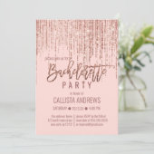 Invitation Chic Rose Rose Gold Parties scintillant Fringe Bac (Debout devant)