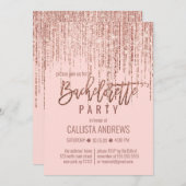 Invitation Chic Rose Rose Gold Parties scintillant Fringe Bac (Devant / Derrière)