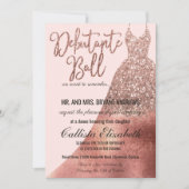 Invitation Chic Rose Rose Gold Parties scintillant robe Debut (Devant)