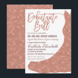 Invitation Chic Rose Rose or Parties scintillant robe Debutan<br><div class="desc">Cette invitation de luxe, pétillante et glamour Debutante Ball est le design parfait pour la jeune femme élégante et chic. Son design est composé d'une parties scintillant rose en or imitation robe de princesse de sirène sur un arrière - plan blanc simple avec typographie personnalisée en or rose. Sur le...</div>