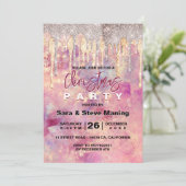 Invitation Chic rose rose pâle gouttes holographique Noël (Debout devant)