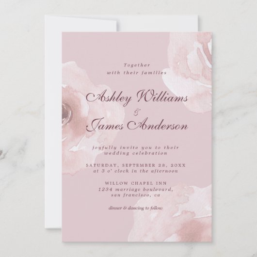 Invitation Chic Rose rose rose Floral violet Mariage (Devant)