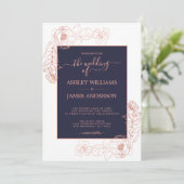 Invitation Chic rose rose rose or bleu foncé Mariage (Debout devant)