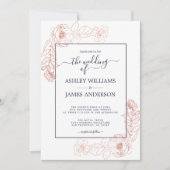 Invitation Chic rose rose rose or bleu foncé Mariage (Devant)