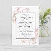 Invitation Chic rose rose rose or bleu foncé Mariage (Debout devant)