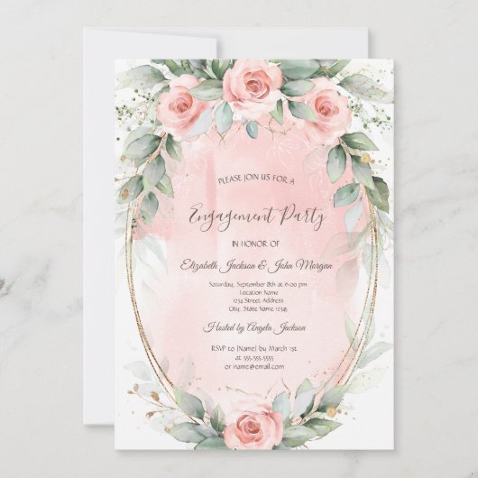 Invitation Chic rose Roses Gold Frame (Devant)
