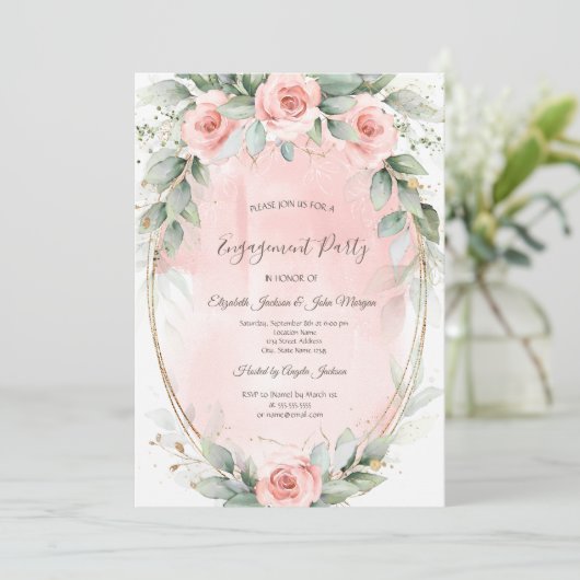 Invitation Chic rose Roses Gold Frame (Debout devant)