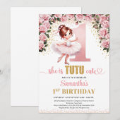 Invitation Chic rose roses or ballerine fille 1er anniversair (Devant / Derrière)