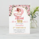 Invitation Chic rose roses or ballerine fille 2e anniversaire (Debout devant)