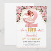Invitation Chic rose roses or ballerine fille 2e anniversaire (Devant / Derrière)