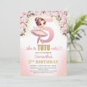 Invitation Chic rose roses or ballerine fille 5e anniversaire (Debout devant)