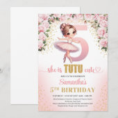 Invitation Chic rose roses or ballerine fille 5e anniversaire (Devant / Derrière)