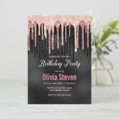 Invitation Chic rose rougit, parties scintillant noire goutte (Debout devant)