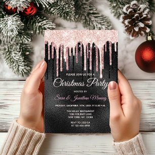 Invitation Chic rose rousse noir goutte monogramme Noël