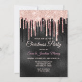 Invitation Chic rose rousse noir goutte monogramme Noël (Devant)
