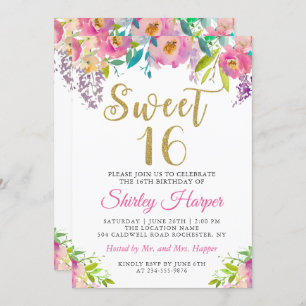 Invitation Chic rose Sweet sixteen floral 16 Anniversaire Pho