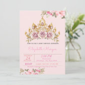 Invitation Chic Rose Tiara Floral Baby shower (Debout devant)