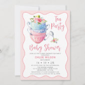 Invitation Chic Rose Vague Florale Baby shower Tea Party (Devant)