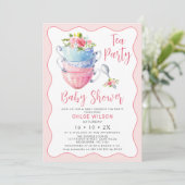 Invitation Chic Rose Vague Florale Baby shower Tea Party (Debout devant)