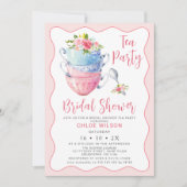 Invitation Chic Rose Vague Florale Fête des mariées Tea Party (Devant)