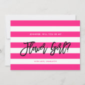 Invitation Chic Rose White Stripes Serez-Vous Ma Fille Fleur (Devant)