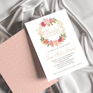 Invitation Chic rose wreath rose, pêche blanche douche de nag