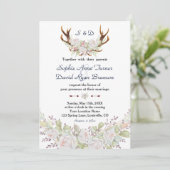 Invitation Chic Roses Blanches Burgundy Antlers Mariage de ma (Debout devant)
