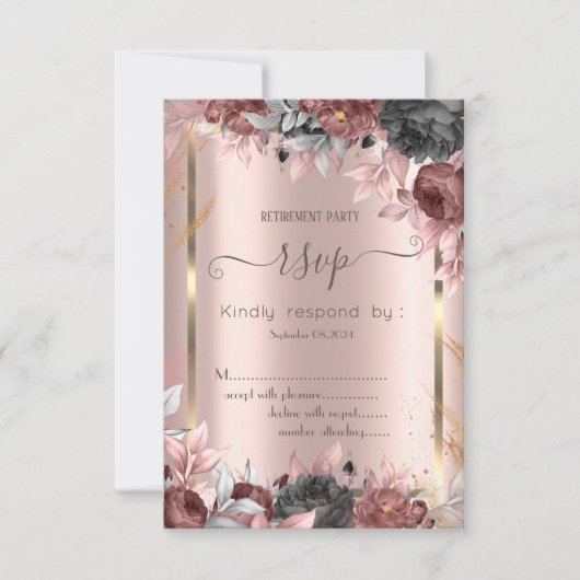 Invitation Chic Roses Cadre Doré 16 RSVP (Devant)