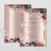 Invitation Chic Roses Cadre Doré 16 RSVP (Devant / Derrière)