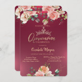 Invitation Chic Roses de la Couronne Bourgogne Quinceañera (Devant / Derrière)