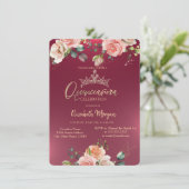 Invitation Chic Roses de la Couronne Bourgogne Quinceañera (Debout devant)