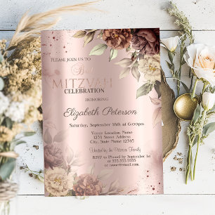 Invitation Chic Roses En Terracotta Bar Mitzvah Rose Gold
