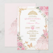 Invitation Chic Roses Roses Rose Couronne Princesse Robe Quin (Devant / Derrière)