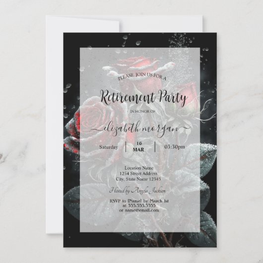 Invitation Chic Roses Rouge Foncé Drops Frame Retraite (Devant)