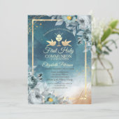Invitation Chic Roses Vertes Calice Première Communion Solenn (Debout devant)