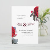Invitation Chic rouge Bourgogne rose. Blossom Nature Mariage (Debout devant)