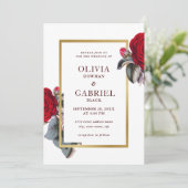 Invitation Chic rouge Bourgogne rose. Mariage de luxe floral (Debout devant)